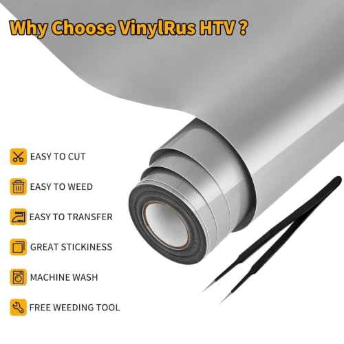 Image of VinylRus HTV Heat Transfer Vinyl Roll, Silver, 12 inch x 25FT