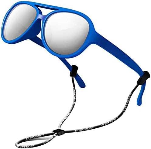RIVBOS Kids Sunglasses Polarized Rubber UV Protection with Glasses Strap for Boys Girls Baby and Children Age 3-10 RBK004
