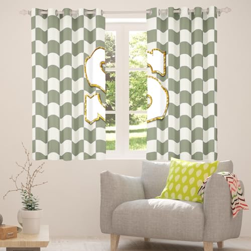 Image of Erosebridal Sage Green Checkered Blackout Curtains for Bedroom Living Room Plaid Initial S Window Curtains 2 Panels 52 inch Wx84 L Personalized Monogram Drapes,Grids Gingham Window Treatments
