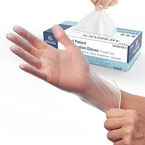 Merrimen | Gloves, disposable gloves, Multi purpose & extra strong, Powder free vinyl gloves, Box of 100
