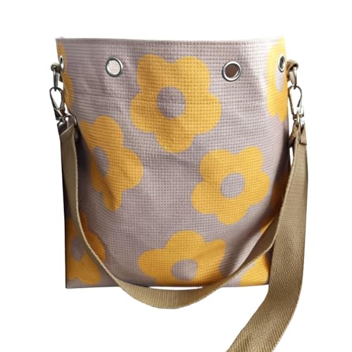 Handmade Crochet Flower Tote, Summer Vacation Travel Women Mesh Knit Shoulder Bag with Cute Flower Charm | Handmade, with Cute Charm, Large capacity, Fashion (Yellow)