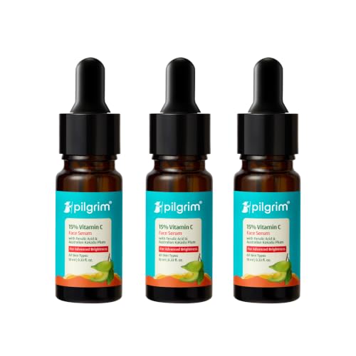 Image of Pilgrim 15% Vitamin C Serum 10ml for Glowing Skin with Ferulic Acid & Kakadu Plum | Advanced Dark Spot Corrector, Hyperpigmentation & Brightening Face Serum | For All, Combination, Normal Skin - Pack of 3