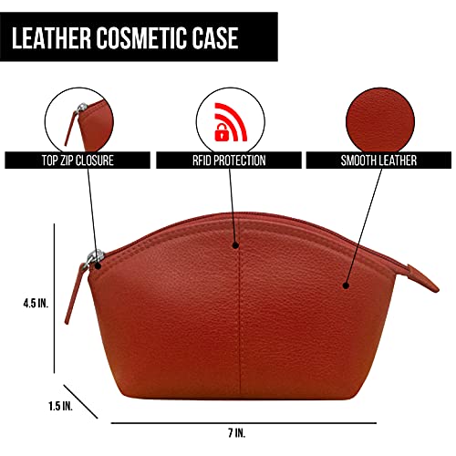 Image of ili New York Genuine Leather RFID Blocking Cosmetic Makeup Pouch - Red