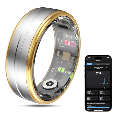 Image of Smart Ring Health Tracker Men /Women, Silver, Size 8 | Fitness Ring Sleep Tracker, Fast Charging for Long-Lasting Use, Pedometer Exercise, Monitor Sleep, Heart Rate, Stress