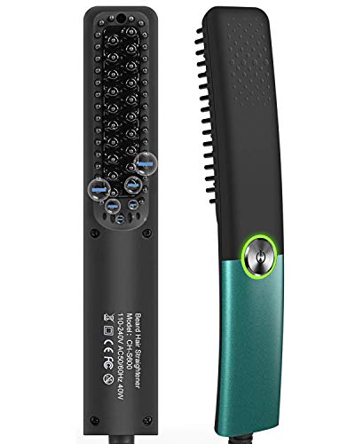 LOBKIN Electric Beard/Hair Straightener Brush Comb, Hot Tools Hair Flat Curling Iron, Fast Shaping for Beard Grooming And Hair Styling for Men (GREEN)