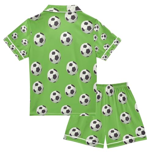 senya Green Background Football A Satin Summer Pajama Sets Silk Short Sleeve Button Down Sleepwear2