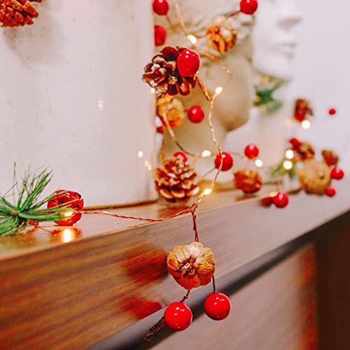 Christmas Pine Cones String Lights 30 Leds 10 Ft Jingle Bell With Berries Copper For Indoor Outdoor Thanksgiving Xmas Fairy Light Fit Garden Garland Party Decorations - 3Aa Battery Power Warm White #TOP1