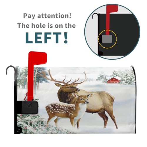 Image of Winter Deer Mailbox Cover Magnetic- Christmas Reindeer Moose Elk Mailbox Wrap- Standard Size 21x18 Inch Waterproof Letter Post Cover for Garden Yard Outdoor Farmhouse Decor