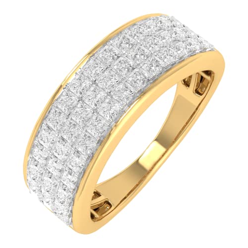 1 Carat 3-Rows Unisex Diamond Wedding Band Ring in 14K Gold