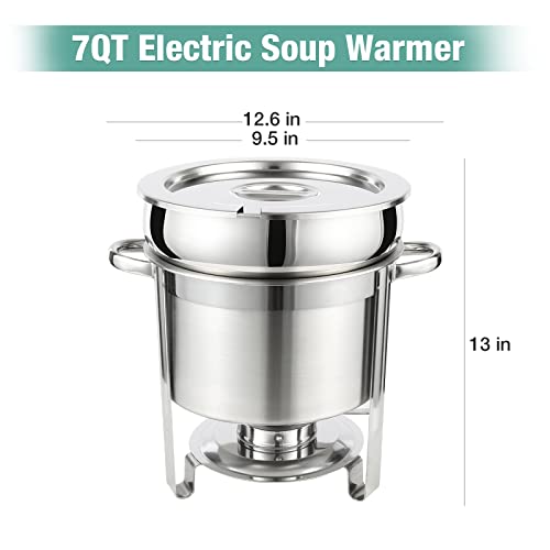 Restlrious Soup Chafer 7 Qt Stainless Steel Round Soup Warmer, Large Marmite Soup Chafer With Pot Lid And Fuel Holder, For Catering, Parties, Events, Wedding, Banquets, Commercial Grade 2 Pack #TOP1
