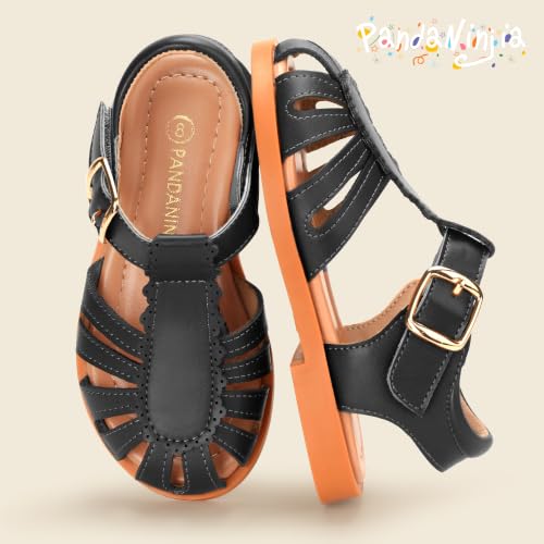 Image of PANDNAINJIA Toddler Girls Sandals T-Strap Dress Summer Shoes