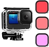 TELESIN Waterproof Case with 3-Pack Dive Filter for GoPro Hero 10 Hero 9 Black Supports 60M/196FT Underwater Scuba Snorkeling Deep Diving with Red Magenta Filter Bracket Screw Go Pro Accessories