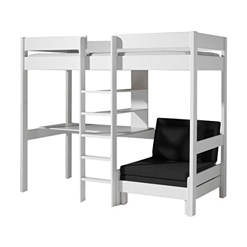 Vipack Lit Mezzanine en Bois Pin Blanc avec Bureau et Couchage D'appoint Pino, 90cm x 200cm