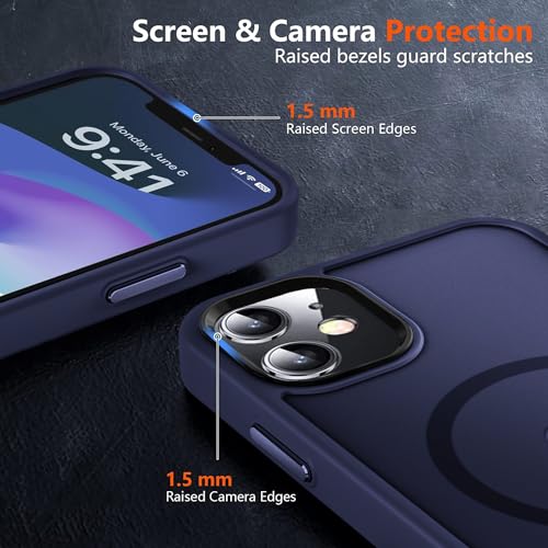 Image of MOCCA Magnetic Shockproof for iPhone 12 Case,Deep Blue | Fits iPhone 12 /12 Pro | 10ft Drop | Compatible with MagSafe | Anti-Slip Matte | Raised Camera & Screen Lip | Ultra-Slim