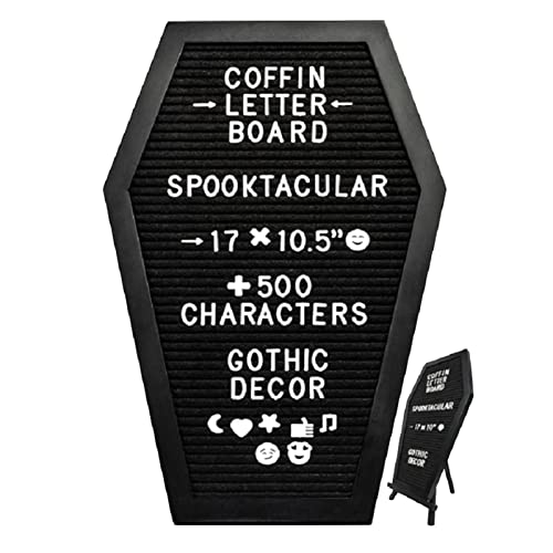 Fowybe Schwarzbuchstabe Board | Gruselige Halloween-Dekoration Sarg-Brieftafel mit weißen Zeichen und Ständer,Gothic Decor Witchy Gifts Letterboard-Set für Halloween-Partys