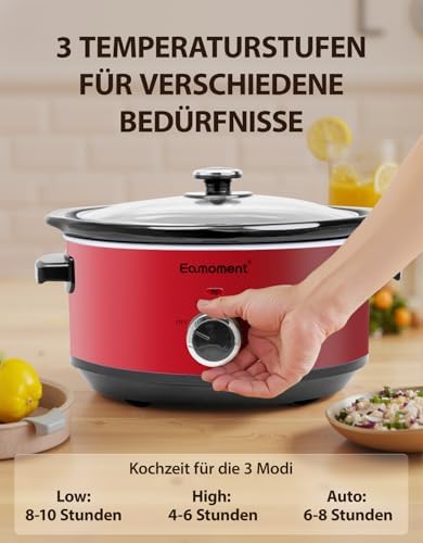 Bild 1 - Slow Cooker, 3,5 Liter Edelstahl Schongarer mit Keramiktopf, Einstellbare Temperatur, Spülmaschinenfester Keramiktopf und Deckel aus Gehärtetem Glas, 200W