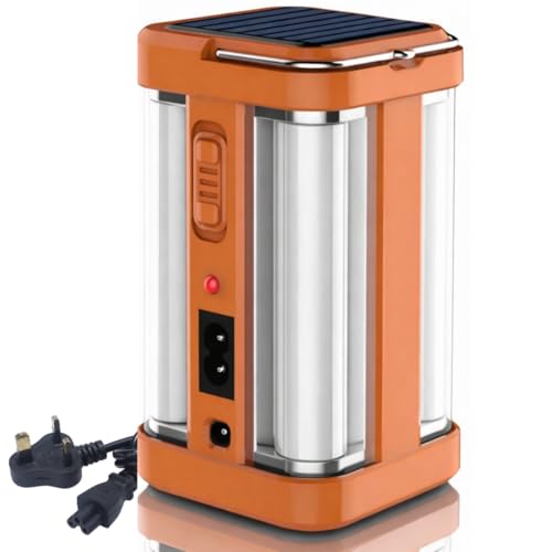 Solar Rechargeable LED Camping Lantern Charging Cable Portable Emergency Light High Brightness Multi-Mode Lantern for Home Outdoor Camping & Study Night Lamp (Orange Large)
