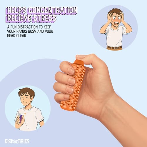 Image of Distractibles Spike Roller Clicker, Tactile Pain Stim Fidget with Clicker Switch, Pain Stimulation Roller with Lanyard (NEON Harmony + Horizon)