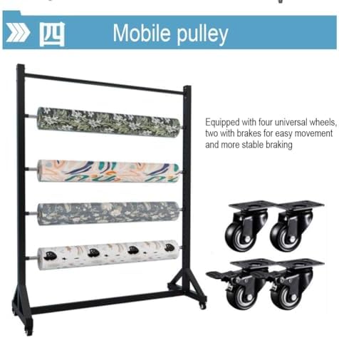 Wrapping Paper Rack, Heavy Duty Metal Organizers Shelf Display Rack Stand Wheels for Silk Scarf/Pants/Cloth Fabric/Wrapping Paper (Black 130x50x160cm)