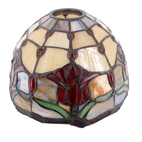 Werfactory Tiffany Lamp Red Stained Glass Tulip Table Lamp, Metal Leaf Base 8X10X21 Inches Reading Desk Light Decor Small Space Bedroom Home Office S030 Series #TOP5