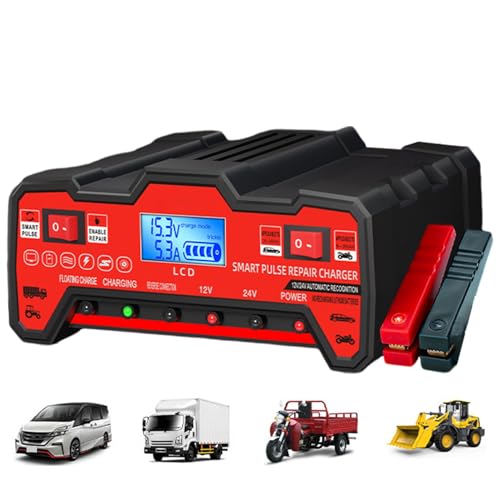 Caricabatterie per auto, Caricabatterie intelligente - Display LCD Caricabatteria automatico Caricabatteria marino - Caricabatterie per barche resistente al calore Caricabatterie per camion per auto R