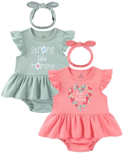 Image of ZAVBABY Baby Girls Romper Summer Ruffled Sleeve Bodysuit Dresses Infant Girl Clothes