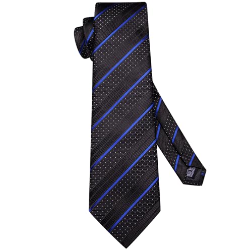 Image of Hi-Tie Mens Plaid Ties Classic Paisley Necktie with Handkerchief Cufflinks Set Business Stripe Tie