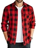 COOFANDY Mens Plaid Dress Shirts Cotton Button Down Shirts Casual Flannel Jacket Red