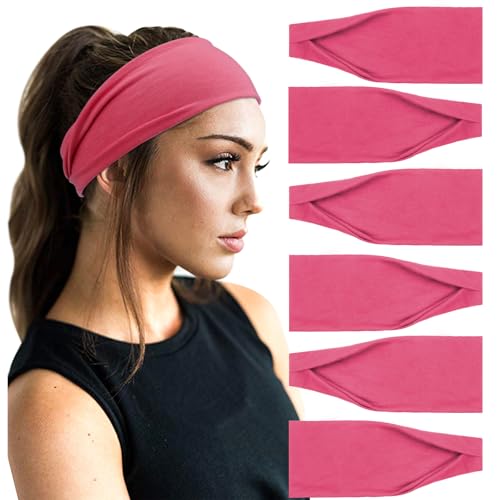 Image of DRESHOW Yoga Sports Headbands for Women Elastic Non-Slip Headbands Workout Running Hair Bands 6 Pack