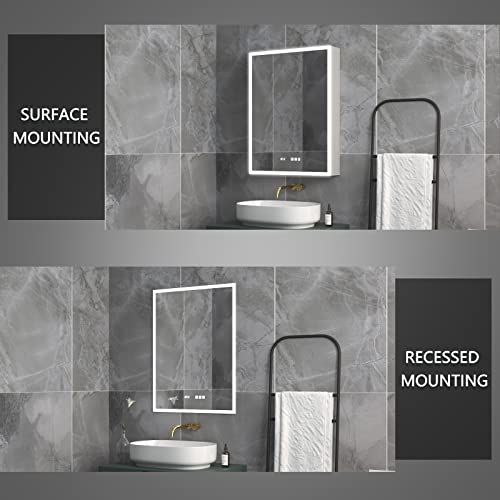 Exbrite Lighted Medicine Cabinet 24 X 32 Inch,Recessed Or Surface Led Medicine Cabinet, Clock&Room Temp Display,Defog,Dimming,Medicine Cabinet With Lights 3-Color Temper Chang,Hinge On The Right #TOP6