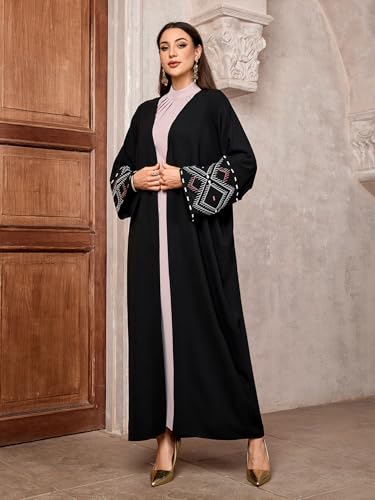 Image of Women's Ethnic Embroidery Muslim Abaya Open Kimono Cardigan Jalabiya