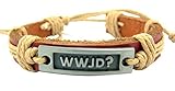 Religious Gifts Metal WWJD Plate on Adjustable Leather Bracelet, 8 Inch