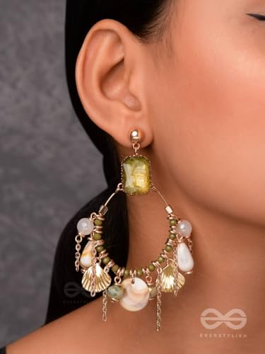 Image of SANJOYA by EVERSTYLISH Embroidered Earrings for Women | Hoop Earrings with Stones, Beads, Pearls & Glass Drops | Lightweight Ethnic & Festive Jewelry for Weddings & Parties