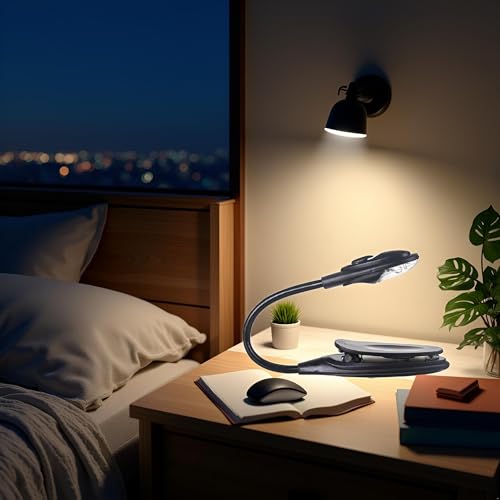 Image of Black Book Lamp Mini Clip On Bendable Travel Bedroom Clamp Dorm Reading Light Book Lights Novelty Lighting,Lighting and Ceiling Fans