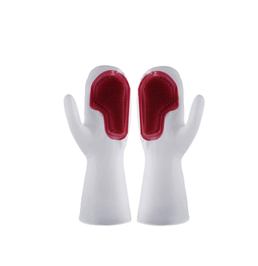 AOLI Magic Dish Washing Gloves Silicone Rubber Cleaning Brush Scrubber Kitchen Accessories (Red)