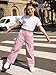 Rolanko Cargo Pants for Girls Wide Leg Trousers with Pockets Streetwear Kids Jogger Pants (Pink, 12-14)