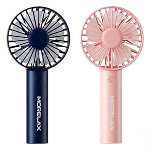 Morelax 2 stück Handventilator, Tragbarer Ventilator mit 3 Geschwindigkeiten,Ventilator Klein USB Wiederaufladbar mit Tisch Basis, Mini Hand Ventilatoren für Reisen, Büro, Zuhause, Outdoor,Rosa-Blau