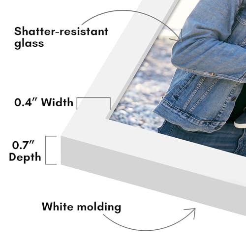 Image of Americanflat 11x14 Picture Frame with Shatter-Resistant Glass - Streamline Collection - Thin Border Picture Frame for Wall Display - Hanging Hardware Included - White