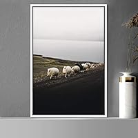 Framed Canvas Wall Art Sheep Animals Expressive Farmhouse/Country Goat Living Room Multicolor Photography - 16x24 inches