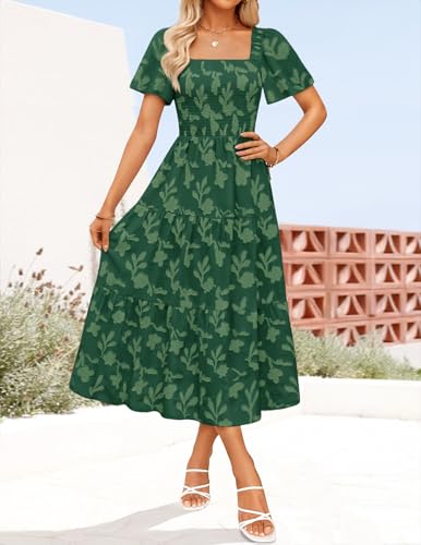 Image of ZESICA Wedding Guest Dresses for Women Summer 2026 Boho Floral Midi Dress Flowy Beach Vacation Graduation Long Dresses