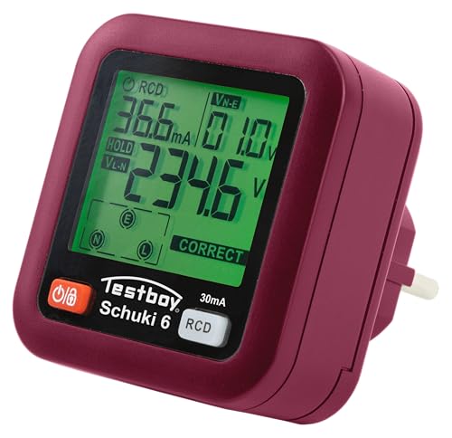 Testboy Testavit Schuki 6 Steckdosenprüfer, Prüfung auf Anschluss- oder Verdrahtungsfehler (2,0-Zoll-LC-Display, einfache Bedienung, schnelle und sichere Prüfung, Steckdosentester)