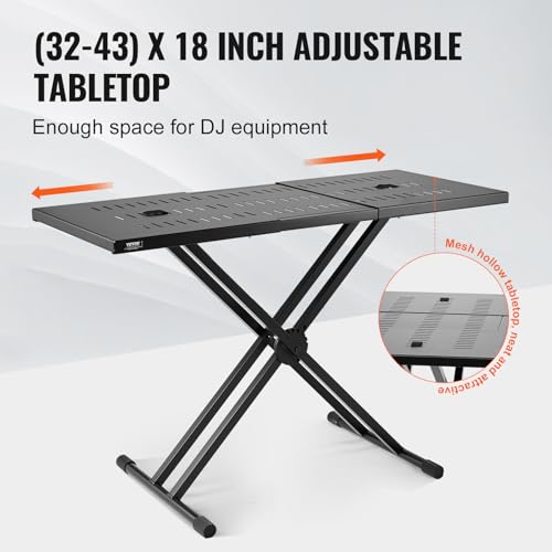VEVOR DJ Table Stand, (32"-43") x 18" Portable DJ Laptop and Controller Stand, Lightweight DJ Desk DJ Booth Adjustable Height DJ Stand, Foldable Double-X Keyboard Stand & Tabletop, Audio Mixer Stand by VEVOR - Image 3