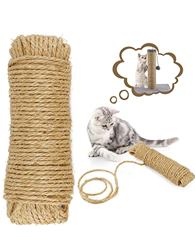 HAPPY HACHI Corde en Sisal pour Griffoir Chat (6 mm/20 m),Naturel Réparation et Remplacement l'arbre à Chat Poteau Accessoire Durable pour Bricolage, Jardinage, Décoration Artisanale Maison Cover