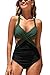 CUPSHE Damen Badeanzug Wickel Push Up Bademode Raffung Bauchweg Cut Out Einteilige Strandmode Swimsuit Grün/Schwarz M