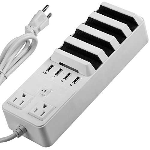 USB Power Strip Charging Station,2-Outlet AC Desktop Charger Dock Surge Protector with 4.5ft Cord 5.1A 4-Port USB Fast Charging Hub for Cell Phones
