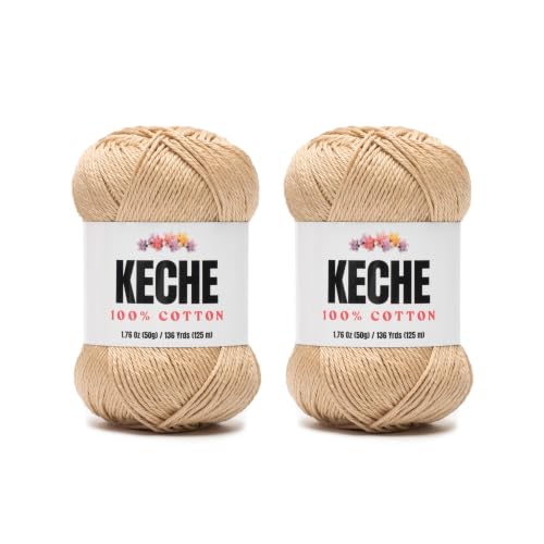 Image of Cotton Yarn - 100% Cotton Yarn for Crocheting and Knitting, Mercerized Cotton Amigurumi Yarn Fine-Sport 2 1.76 oz (50g) / 136 Yrds (125 m) 2 Skeins - Light Camel
