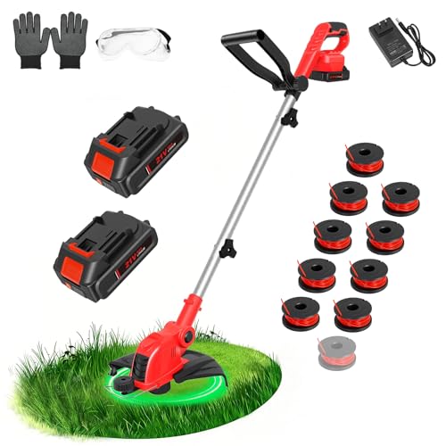 21V Cordless Weed Wacker with 2x2.5Ah Battery Powered, Electric Weed Eater with 12 Inch Grass Cutter & Auto Line Feed System, 2-in-1 String Trimmer & Lawn Edger for Garden Edge Lawn Tool