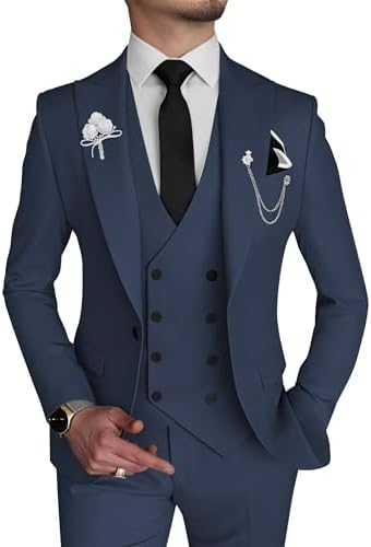 Menโs 2 Piece Suit, Slim Fit, Double Breasted Blazer and Pants for Wedding, Groom, Smoking Peak Tuxedo Lapels