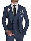 Traje de Hombre 2 Piezas Slim Fit Doble Botonadura Blazer y Pantalones Boda Novio Smoking Pico Solapa Formal Baile de graduación, Azul Marino, S