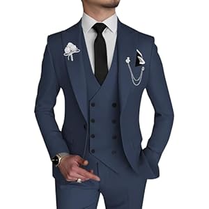 Wangyue Men’s 3 Piece Slim Fit Suits Double Breasted Suit Men Formal Suit for Wedding Prom Dinner Party